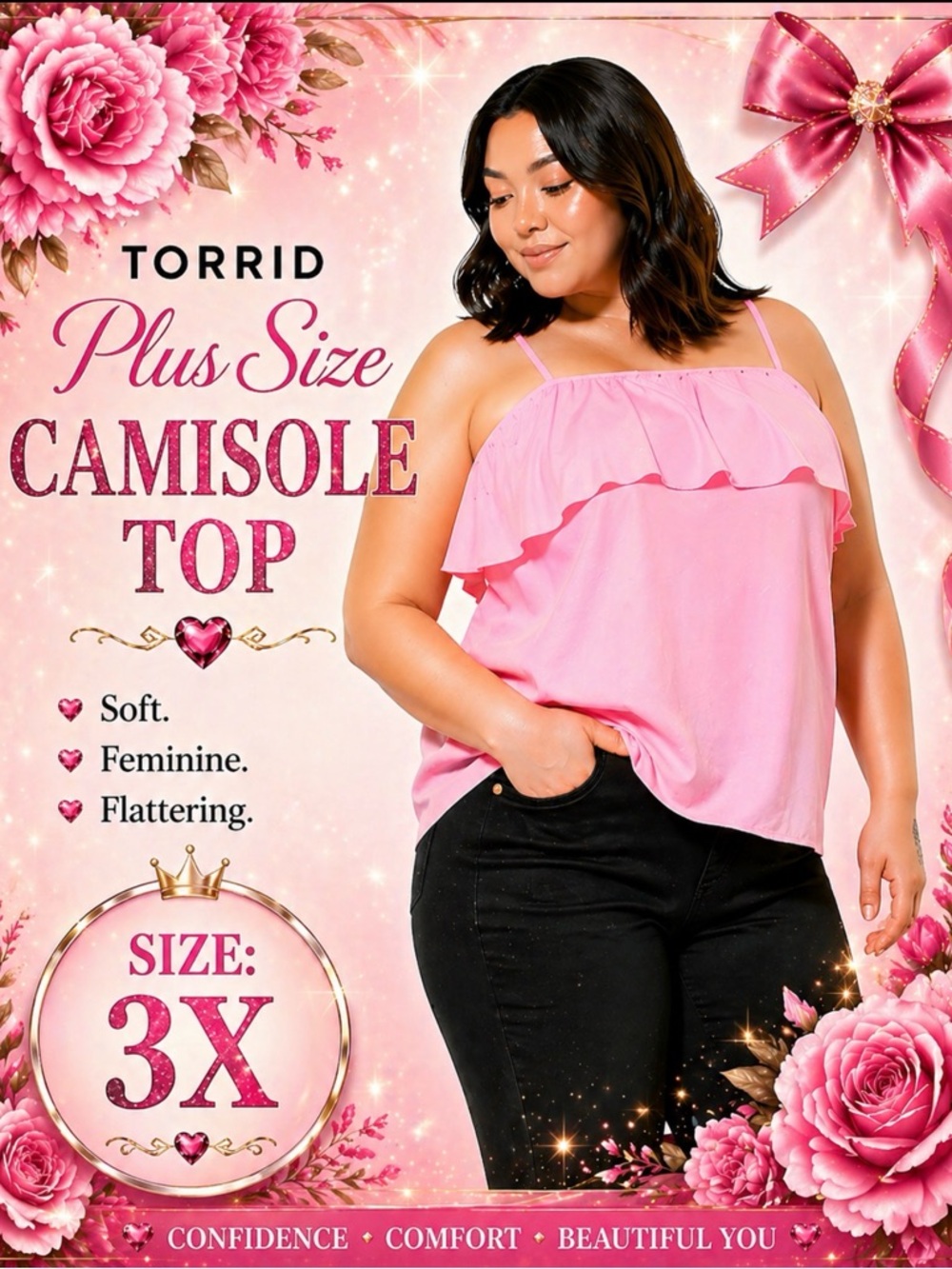 Torrid Plus Size Pink Ruffle Camisole Top NWT Size 3X